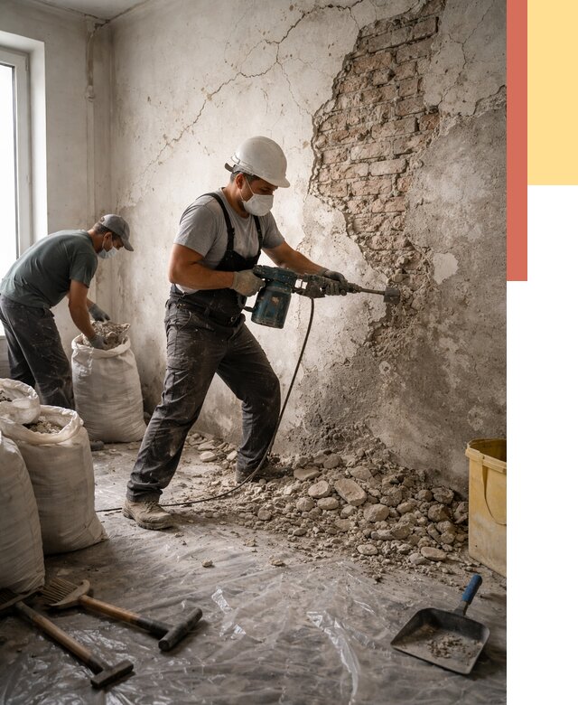 Демонтаж штукатурки со стен в Сибае от 7399 руб/м² — быстро и недорого | ОТДЕЛОЧНИК-Сба