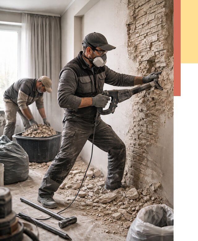 Демонтаж декоративного камня в Сибае от 1490 руб/м² — быстро и недорого | ОТДЕЛОЧНИК-Сба