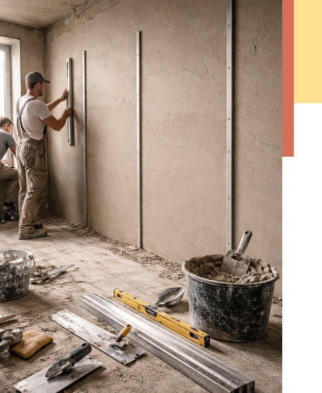 Штукатурка стен по маякам в Сибае от 5652 руб./м² — выравнивание под ключ | ОТДЕЛОЧНИК-Сба