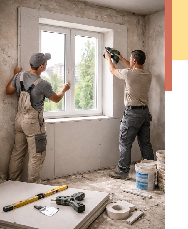 Монтаж откосов из гипсокартона в Сибае от 4624 руб. под ключ | ОТДЕЛОЧНИК-Сба