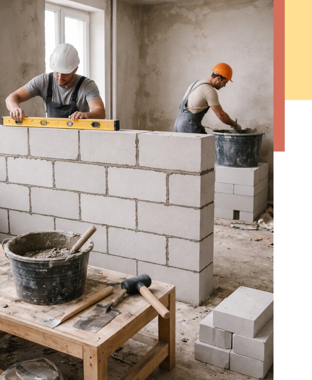 Кладка перегородок из газобетона в Сибае от 3288 руб. под ключ | ОТДЕЛОЧНИК-Сба