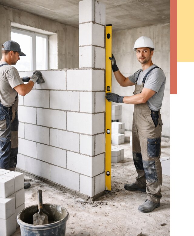 Кладка перегородок из пеноблока в Сибае от 1850 руб. под ключ | ОТДЕЛОЧНИК-Сба