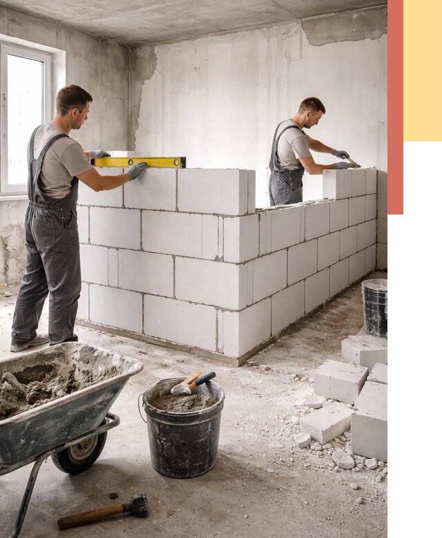 Кладка перегородок из ПГП в Сибае от 2569 руб./м2 — монтаж и возведение под ключ | ОТДЕЛОЧНИК-Сба