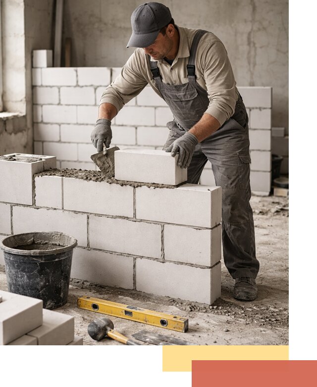 Кладка перегородок из силикатного блока в Сибае