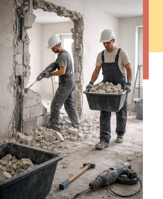 Демонтаж блоковых перегородок в Сибае от 3854 руб. — быстро и недорого | ОТДЕЛОЧНИК-Сба