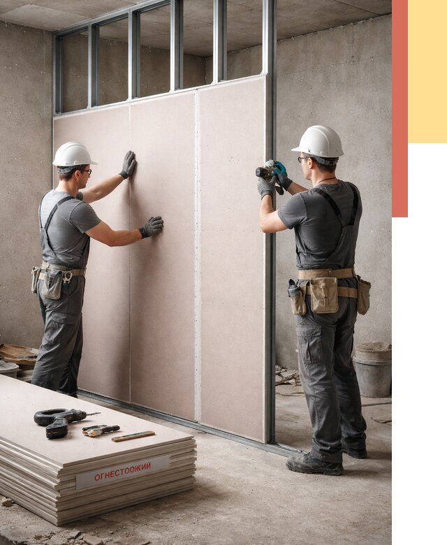 Перегородка из огнестойкого гипсокартона в Сибае от 1901 руб. под ключ | ОТДЕЛОЧНИК-Сба