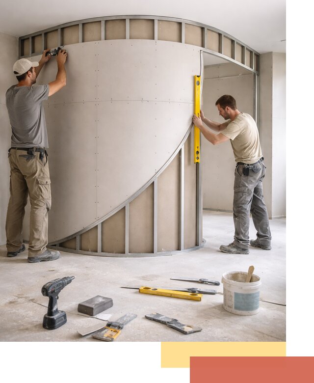 Радиусная перегородка из гипсокартона в Сибае под ключ