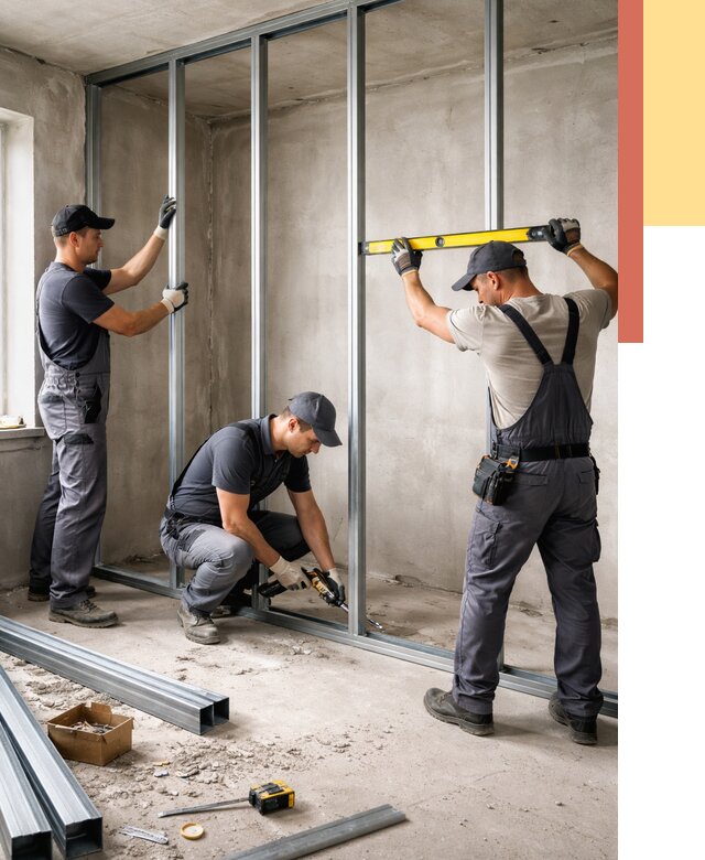 Монтаж каркаса перегородки из профиля в Сибае от 771 руб. | ОТДЕЛОЧНИК-Сба