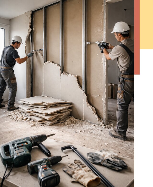 Демонтаж перегородки из гипсокартона в Сибае от 1233 руб. быстро и недорого | ОТДЕЛОЧНИК-Сба