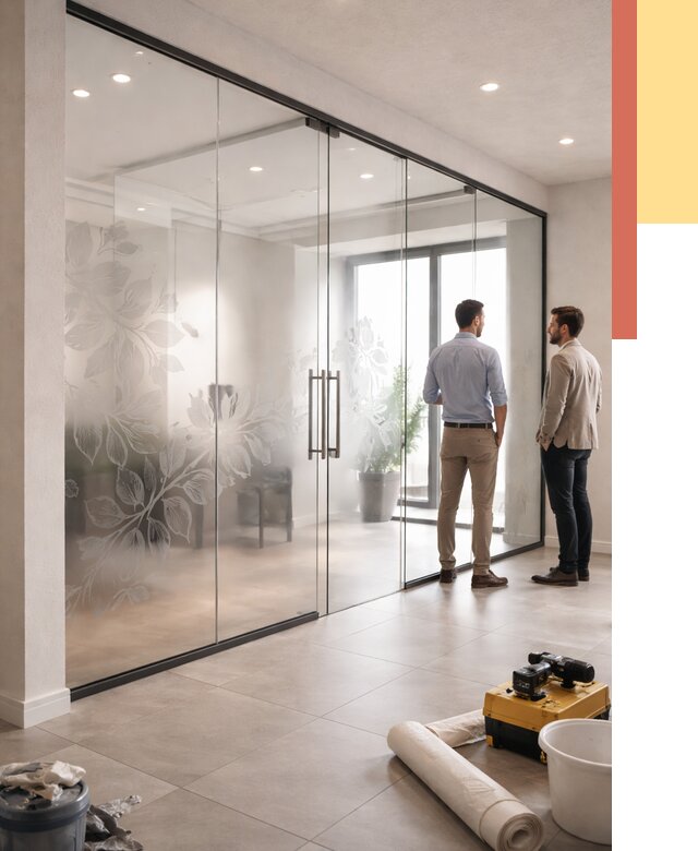 Стеклянные перегородки с рисунком в Сибае от 12845 руб. монтаж и нанесение | ОТДЕЛОЧНИК-Сба