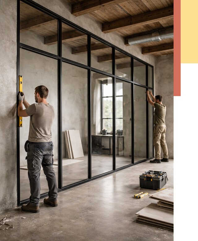 Стеклянные перегородки лофт в Сибае от 10790 руб. под ключ | ОТДЕЛОЧНИК-Сба