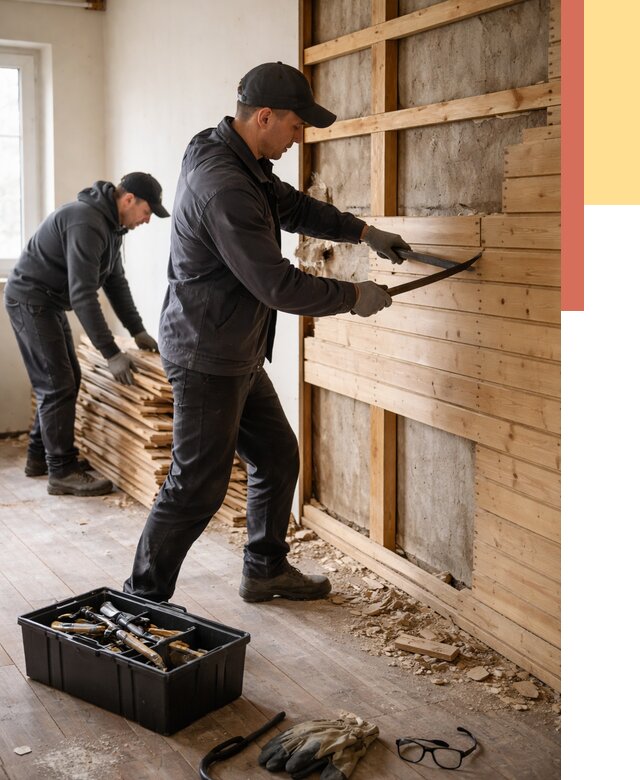 Демонтаж вагонки в Сибае от 3905 руб/м2 — быстро и недорого | ОТДЕЛОЧНИК-Сба