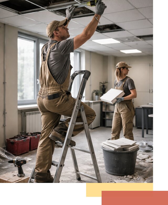 Ремонт потолка Армстронг и замена плит в Сибае