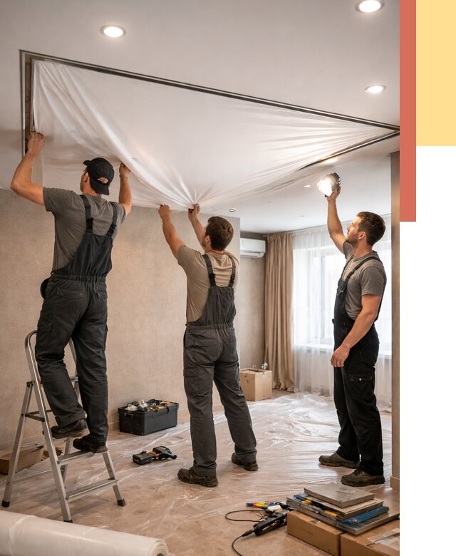 Монтаж ПВХ натяжного потолка в Сибае от 3597 руб. под ключ | ОТДЕЛОЧНИК-Сба