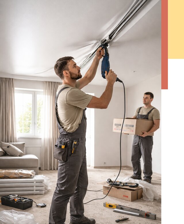 Монтаж сатинового натяжного потолка в Сибае от 3597 руб. | Быстро, недорого — ОТДЕЛОЧНИК-Сба