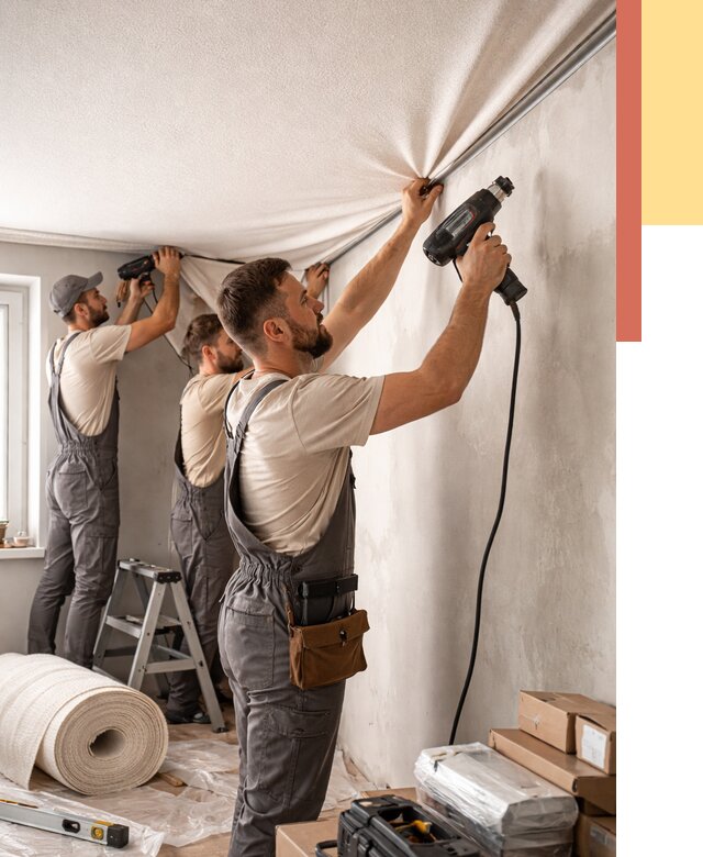 Монтаж фактурного натяжного потолка в Сибае от 771 руб. — ОТДЕЛОЧНИК-Сба