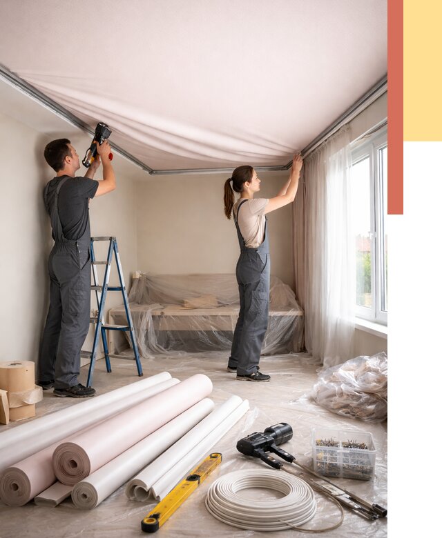 Монтаж цветного натяжного потолка в Сибае от 4316 руб/м² — быстро и недорого | ОТДЕЛОЧНИК-Сба