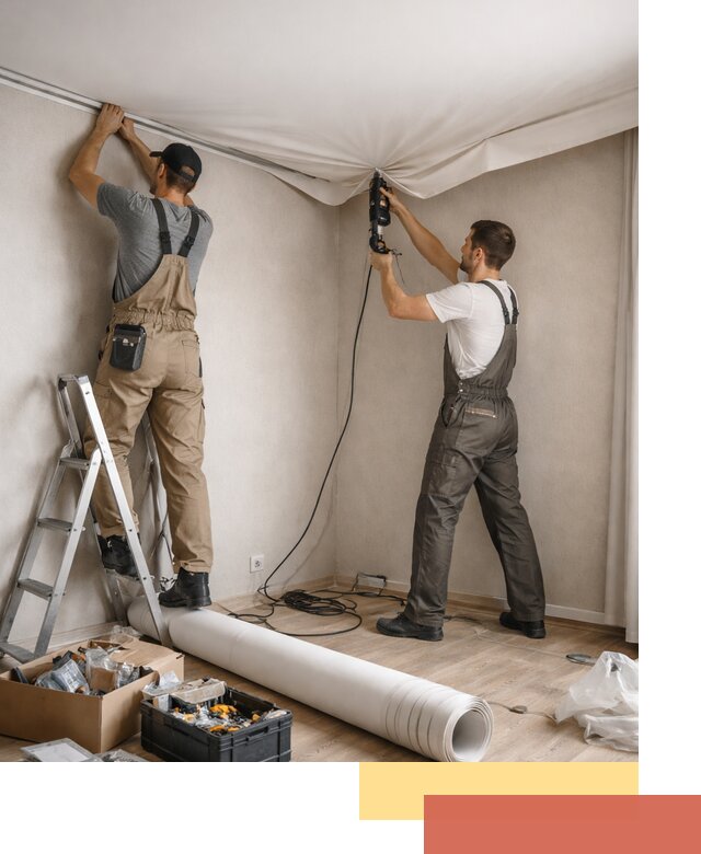 Монтаж цветного натяжного потолка в Сибае за один день