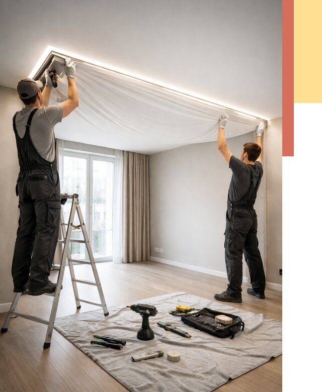 Монтаж парящего натяжного потолка в Сибае от 4624 руб. быстро и недорого | ОТДЕЛОЧНИК-Сба