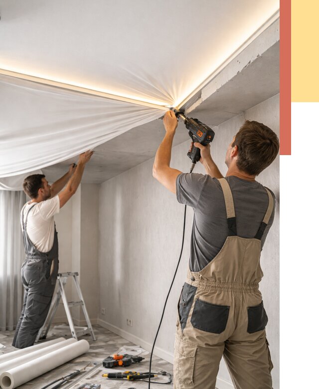 Монтаж натяжного потолка с подсветкой в Сибае от 976 руб. | ОТДЕЛОЧНИК-Сба