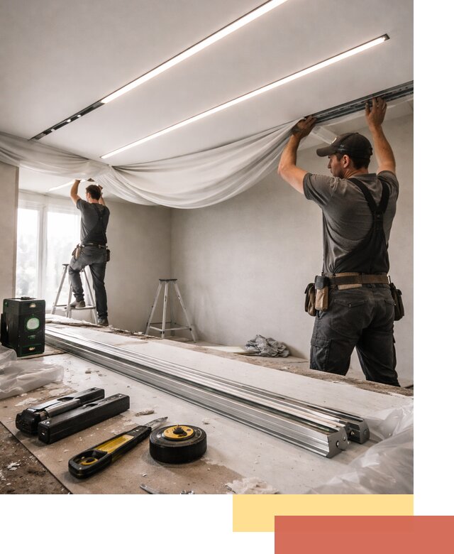 Монтаж натяжных потолков со световыми линиями в Сибае