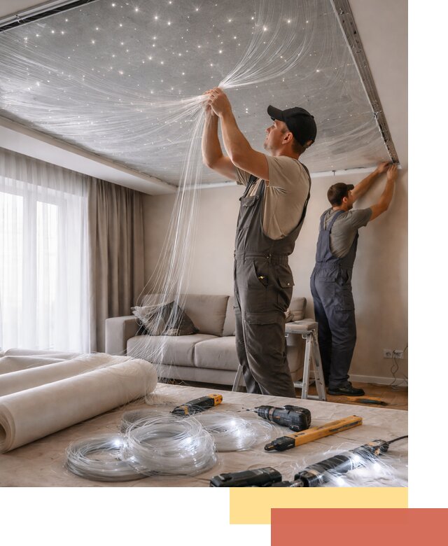 Монтаж натяжного потолка «Звездное небо» в Сибае