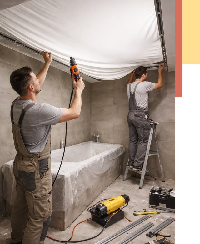 Монтаж натяжного потолка в ванной в Сибае от 1233 руб. под ключ | ОТДЕЛОЧНИК-Сба