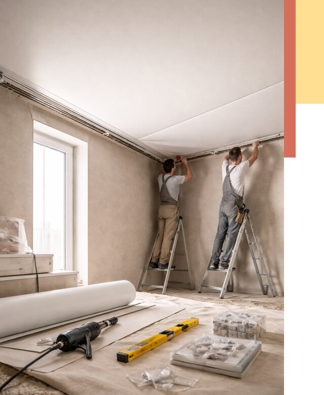 Монтаж натяжного потолка в спальне в Сибае от 3905 руб. под ключ | ОТДЕЛОЧНИК-Сба