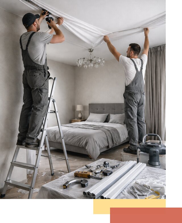 Монтаж натяжного потолка в спальне в Сибае