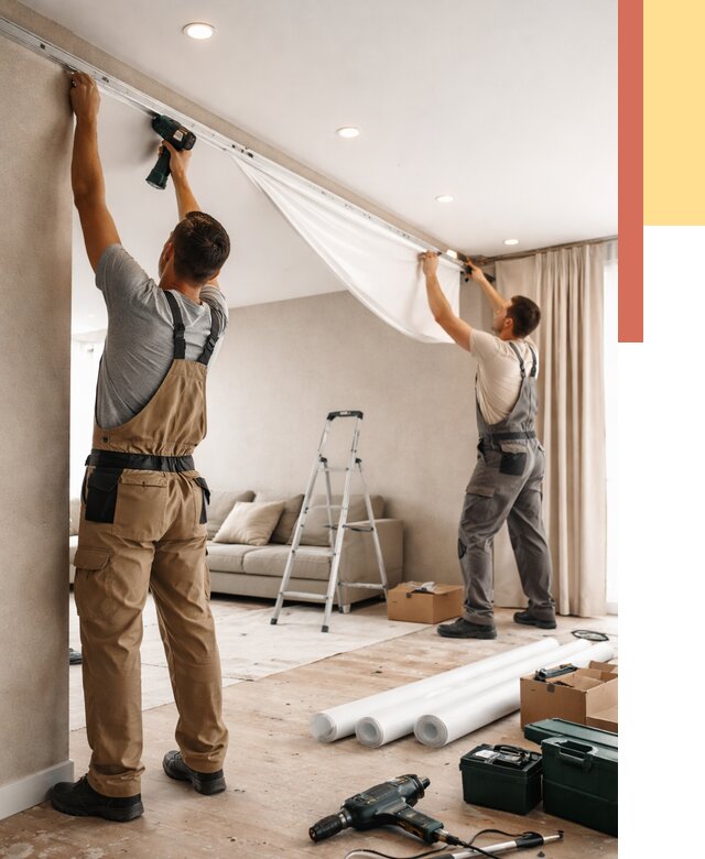 Монтаж натяжного потолка в гостиной в Сибае от 565 руб. | ОТДЕЛОЧНИК-Сба