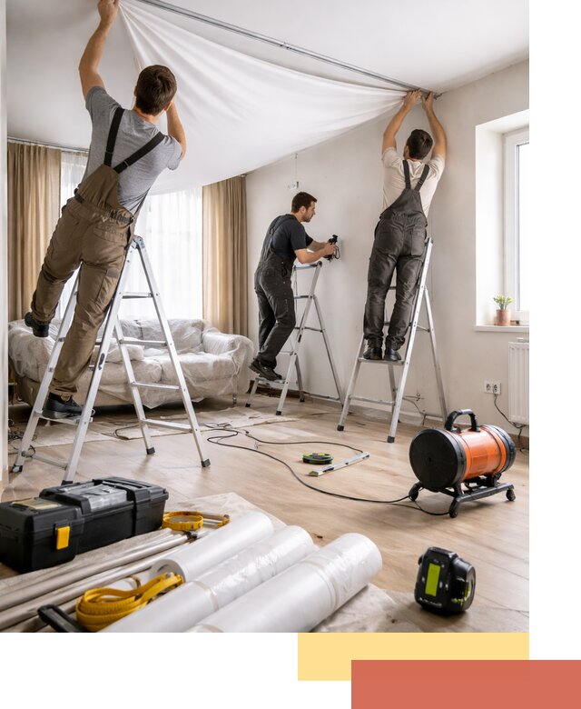 Монтаж натяжного потолка в гостиной в Сибае