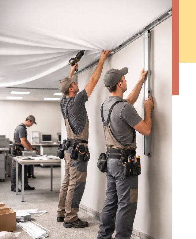 Монтаж натяжного потолка в офисе в Сибае от 462 руб/м² — быстро и недорого | ОТДЕЛОЧНИК-Сба