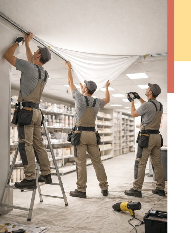 Монтаж натяжного потолка в магазине в Сибае от 4624 руб. быстро и недорого | ОТДЕЛОЧНИК-Сба