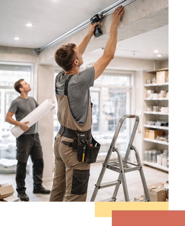 Монтаж натяжных потолков в магазине в Сибае