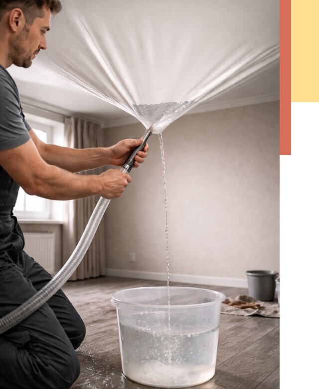 Слив воды с натяжного потолка в Сибае от 2569 руб. быстро и недорого | ОТДЕЛОЧНИК-Сба