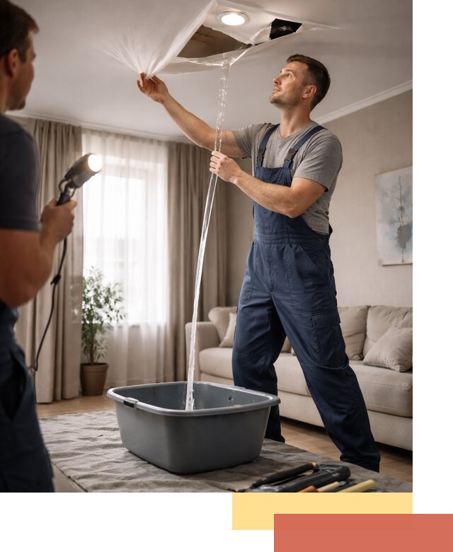 Слив воды с натяжного потолка в Сибае быстро и аккуратно