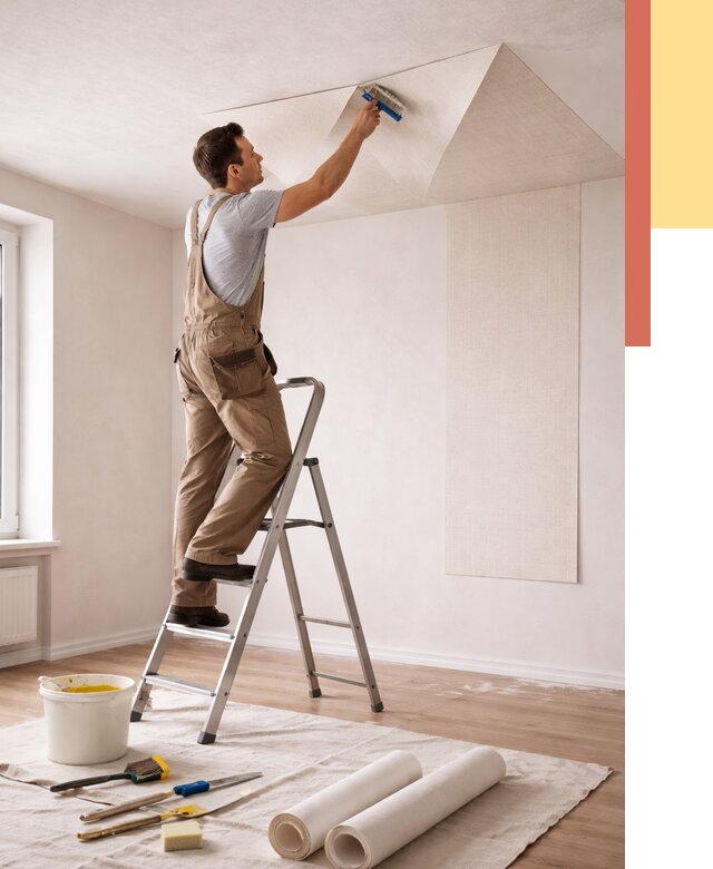 Поклейка обоев на потолок в Сибае от 4624 руб. быстро и недорого | ОТДЕЛОЧНИК-Сба