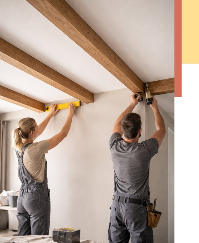 Монтаж декоративных балок на потолок в Сибае от 4316 руб. — ОТДЕЛОЧНИК-Сба